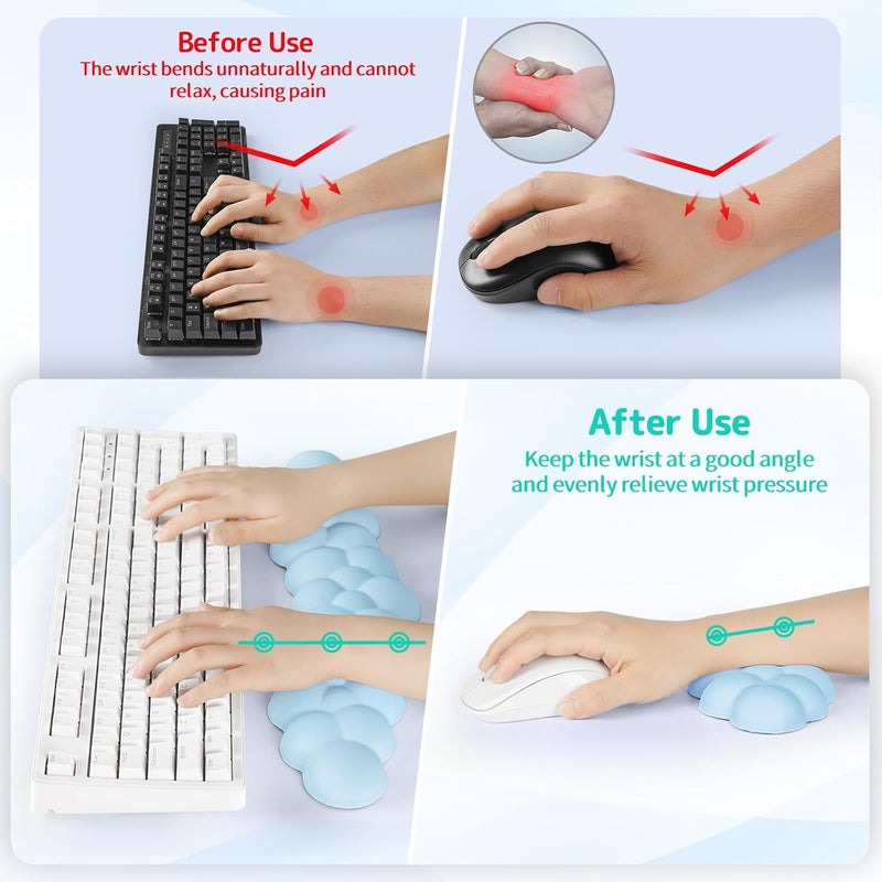 Sushret Cloud Wrist Rest for Keyboard and Mouse, Memory Foam PU Leather Keyboard Wrist Rest with Ergonomic Support, Non-Slip Base, Cute Arm Rest Pad & Palm Cushion, Office Desk Accessory, Blue - Image 3